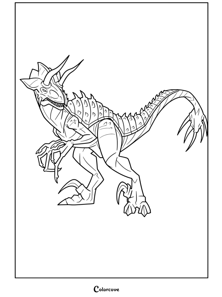 Página para colorear del Ultimasaurus con fan art del dinosaurio híbrido cancelado de la línea de juguetes Jurassic Park Chaos Effect de Kenner, perfecta para los fans de Jurassic Park y World.
