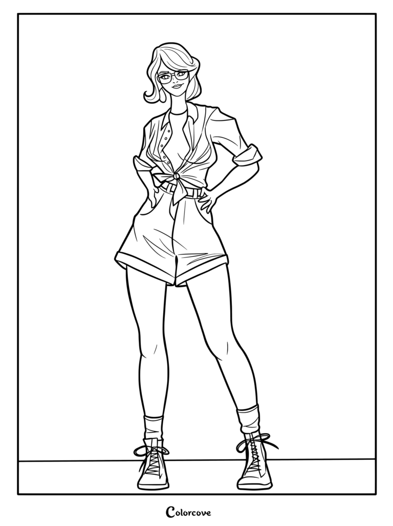 Página para colorear de la Dra. Ellie Sattler de la película Jurassic Park