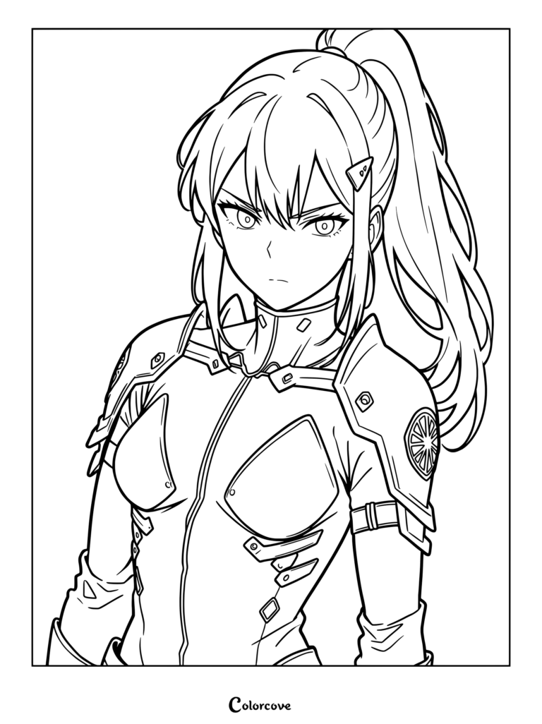 Page de coloriage gratuite de Mina Ashiro de Kaiju No. 8 dans son uniforme de combat.