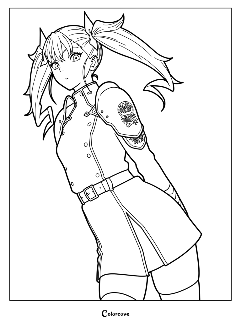 Kikoru Shinomiya de Kaiju No. 8 dans son uniforme de la Force de Défense page de coloriage