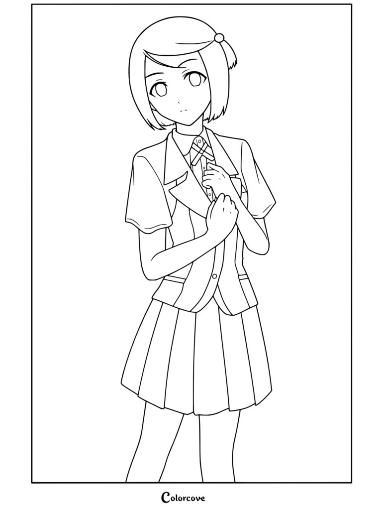 Nanami Tsubomi tenant le col de sa chemisier dans son coloriage d'uniforme Kakegurui pour les fans
