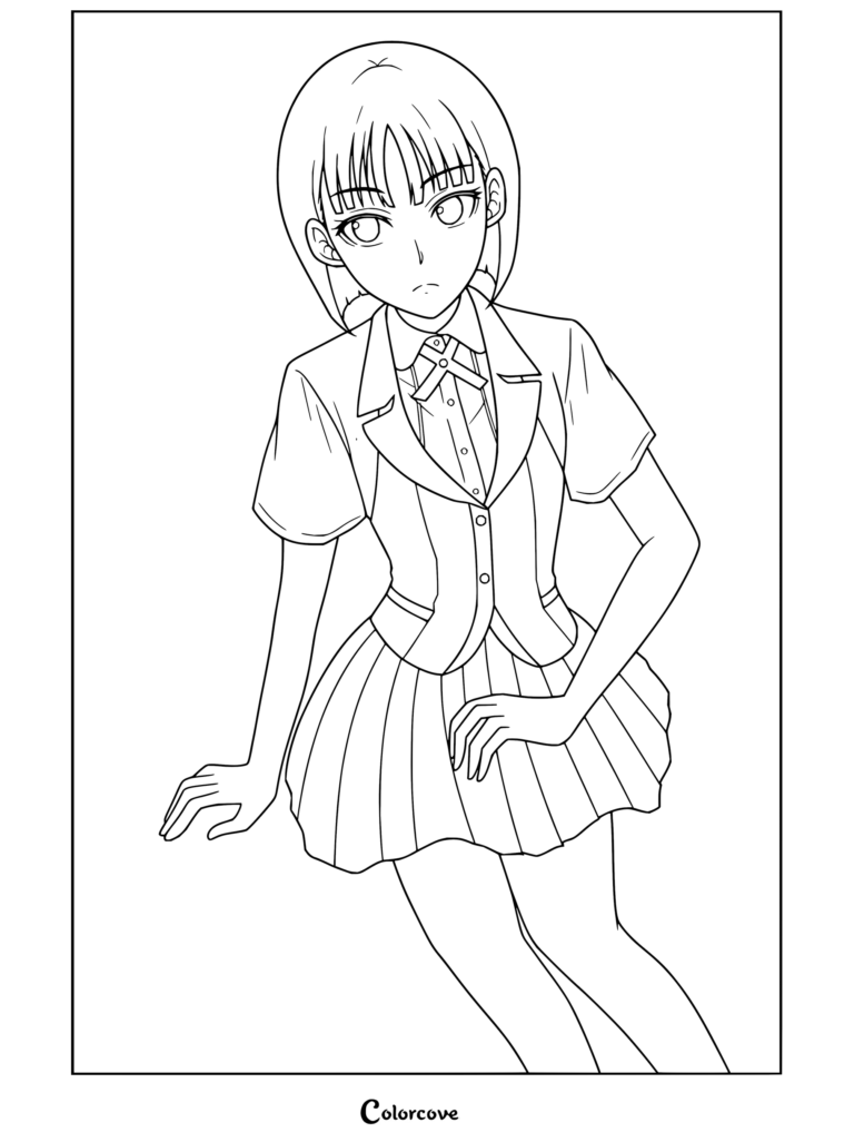 Coloriage Kakegurui gratuit de Ririka Momobami portant l'uniforme de l'Académie Privée Hyakkaou