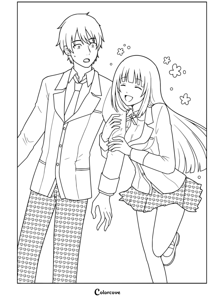 Coloriage de Yumeko Jabami et Ryota Suzui tiré de Kakegurui.