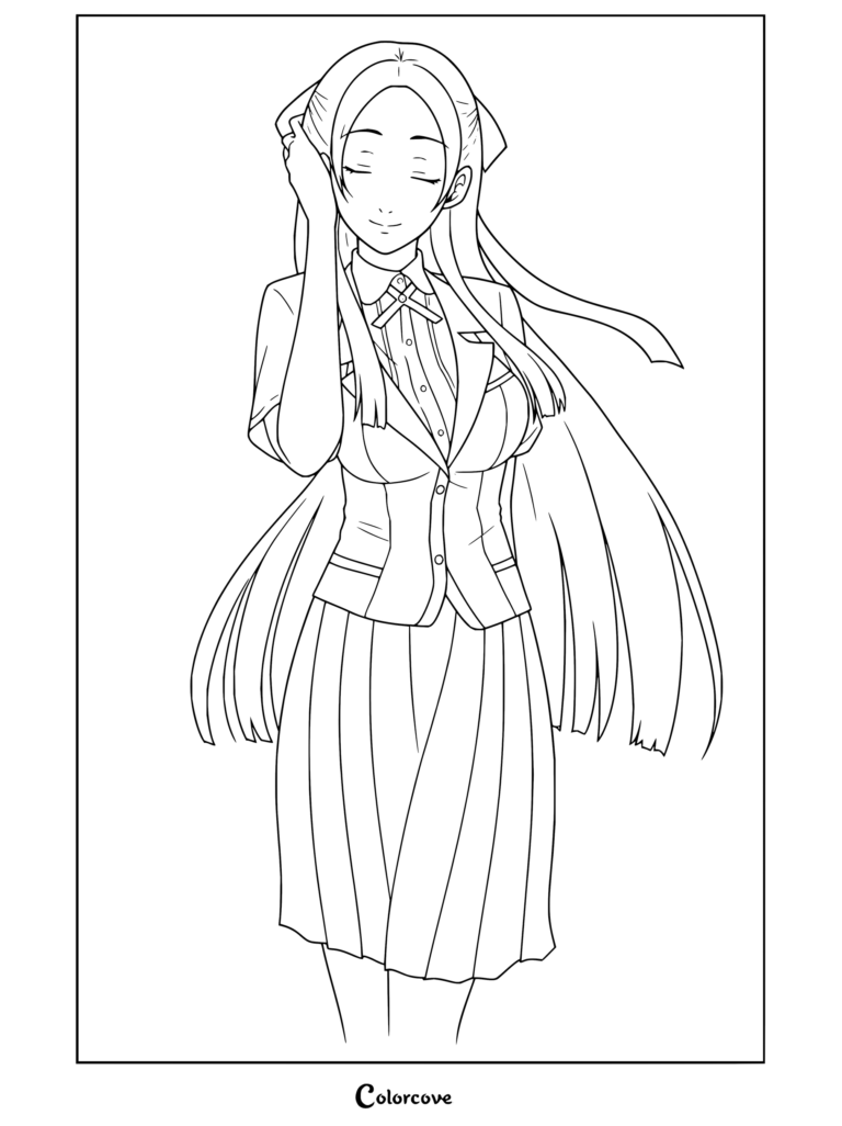 Coloriage de Yuriko Nishinotouin de Kakegurui debout avec ses cheveux au vent
