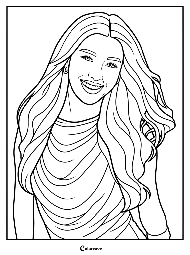 Page de coloriage au trait de Sophia Laforteza de KATSEYE pour la collaboration MATRIX