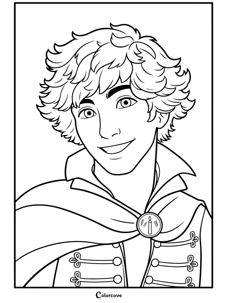 Página para colorear imprimible de Keefe Sencen de Keeper Of The Lost Cities usando una capa con un broche de vela.