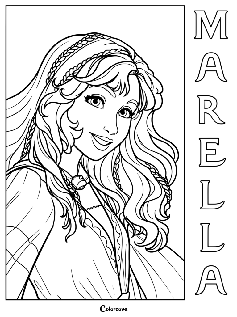 Página para colorear de Marella Redek de Keeper Of The Lost Cities con su peinado trenzado y expresión sonriente.