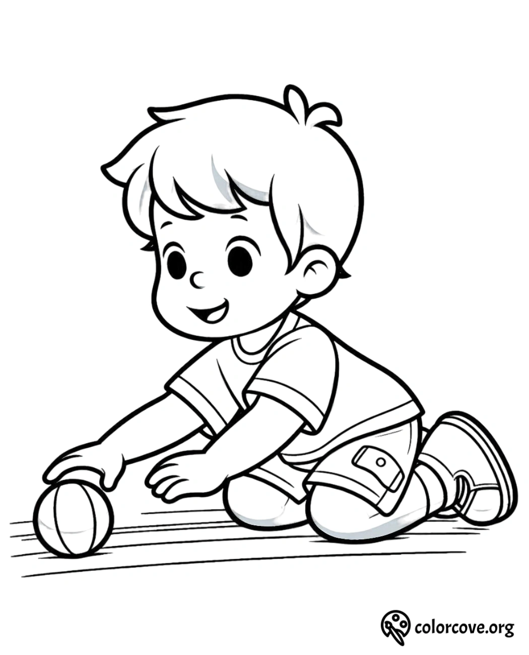 Coloring page of a happy child playing with a ball, perfect for kids' activities and developmental fun.