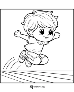 Child jumping coloring page, free printable from colorcove.org. Fun activity for kids to color and enjoy!