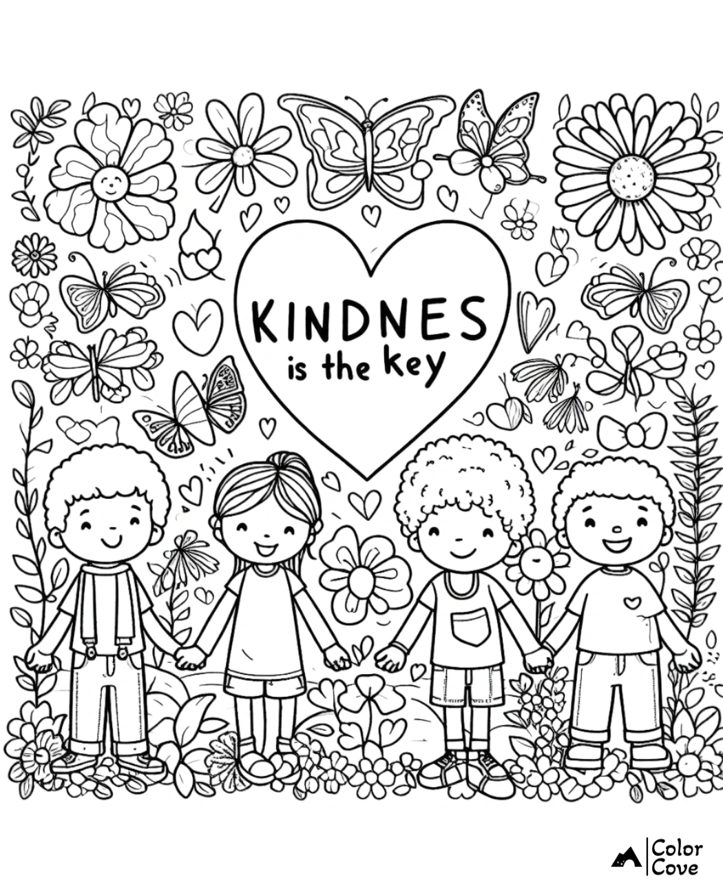 a coloring page of a group of kids