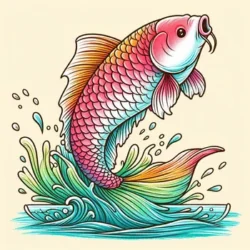 Coloring page featuring a vibrant, leaping koi fish with detailed scales and splashing water. Perfect for aquatic art lovers.