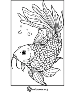Goldfish coloring page with intricate scales and fins design, perfect for kids' art activities.