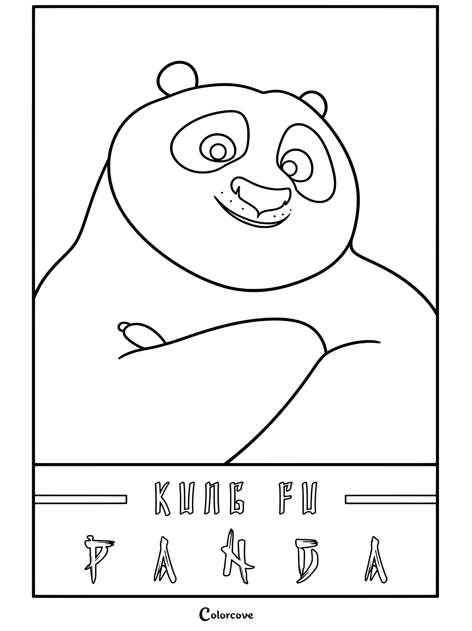 Coloriage Kung Fu Panda façon affiche rétro représentant Po les bras croisés.