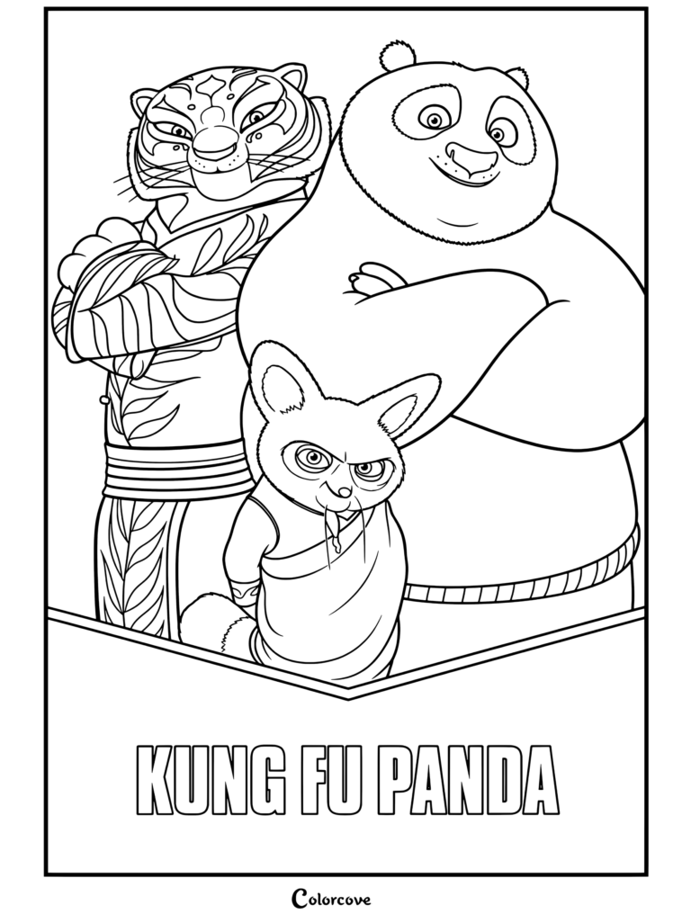 Affiche de collection Kung Fu Panda en coloriage avec Po, Tigresse et Shifu.