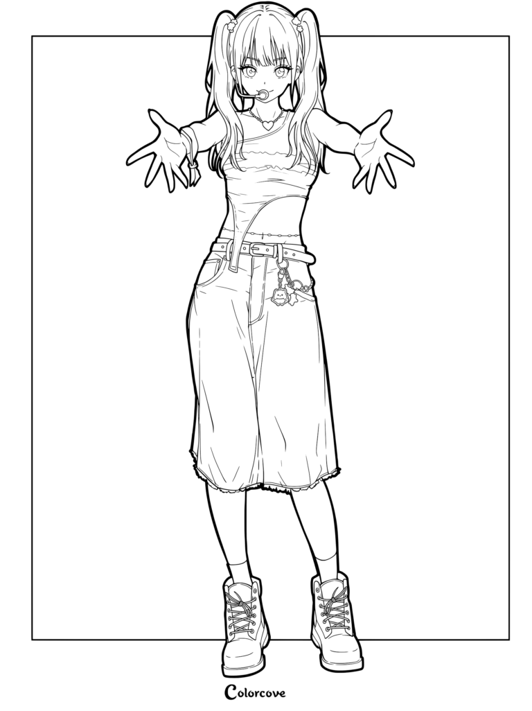 LE SSERAFIM coloring page featuring fan art of Hong Eunchae styled for their tour in Japan.