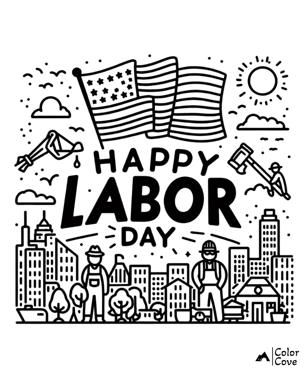 a black and white illustration of a labor day