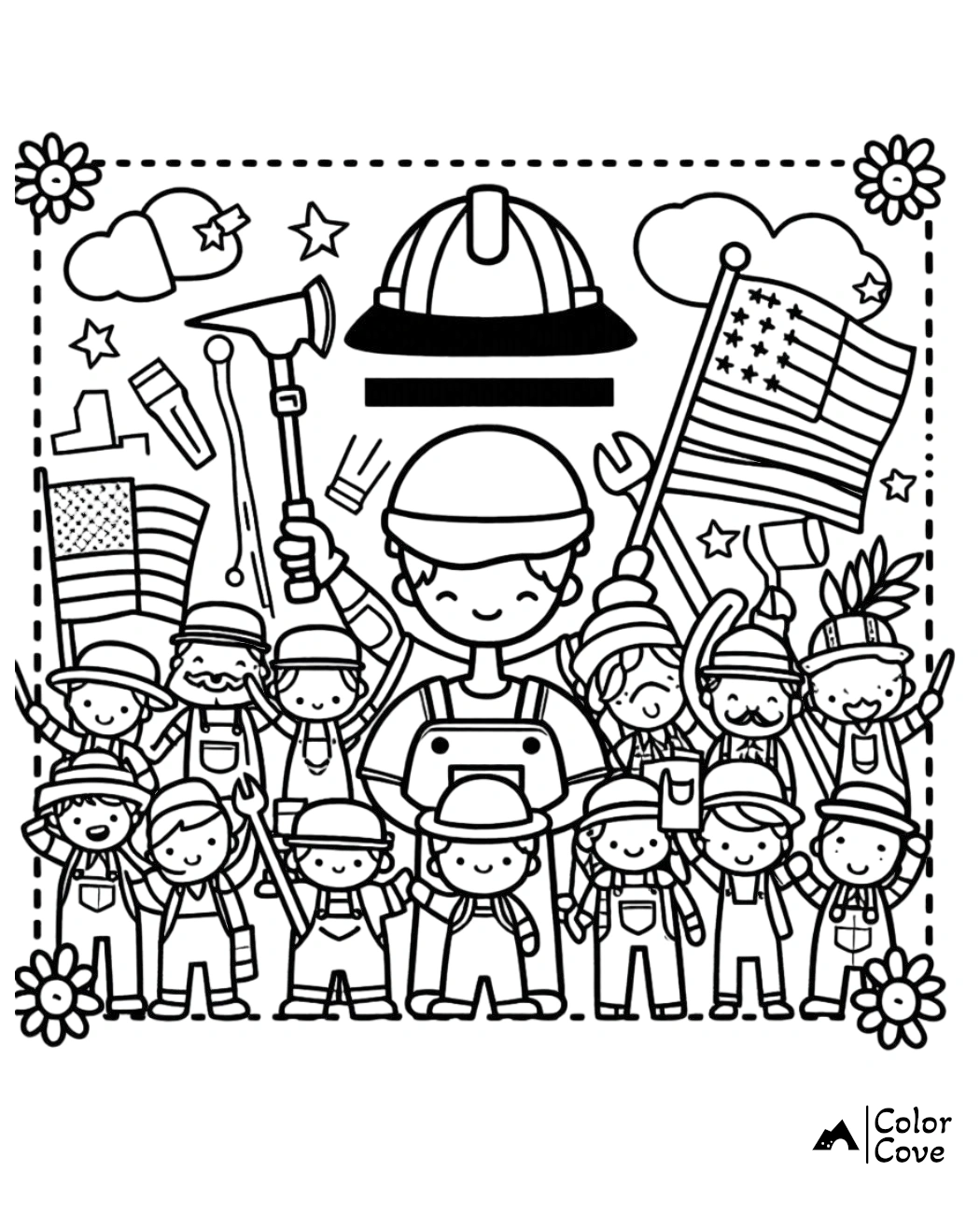 a coloring page of a group of people