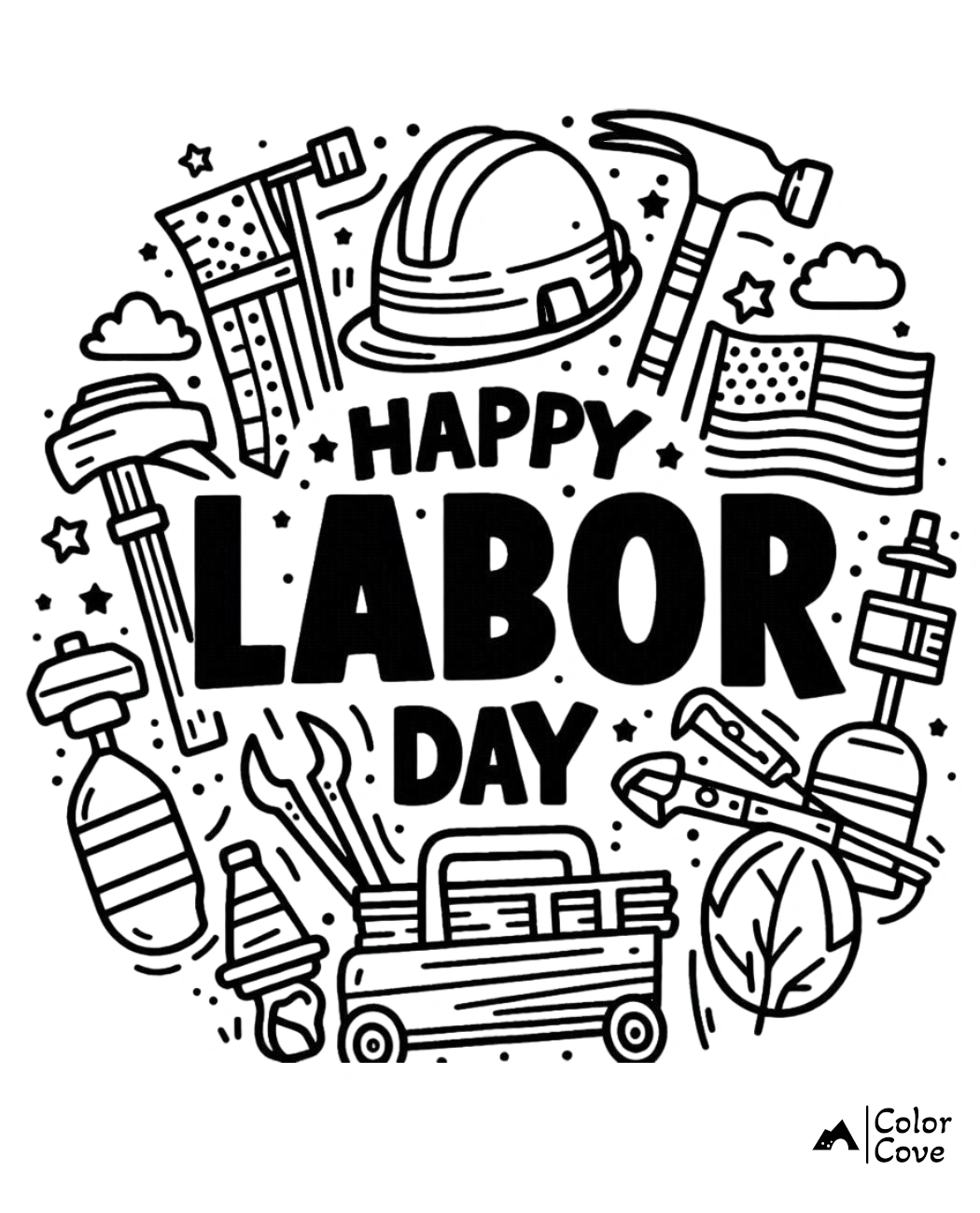 a black and white illustration of a labor day