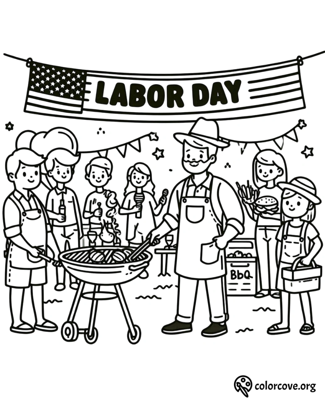 a group of people around a barbecue grill