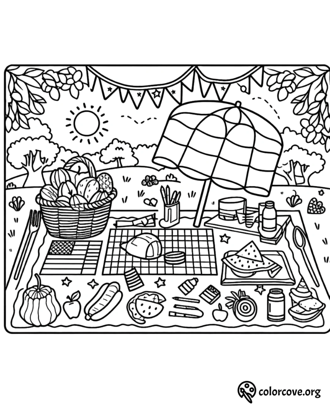 a coloring page of a picnic table