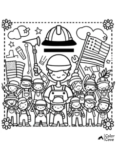 a coloring page of a group of people