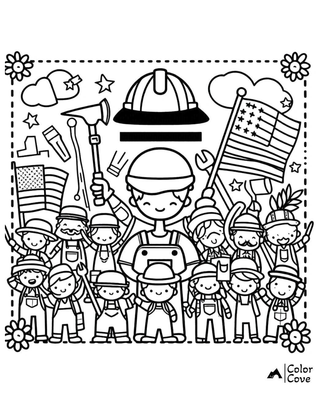 a coloring page of a group of people