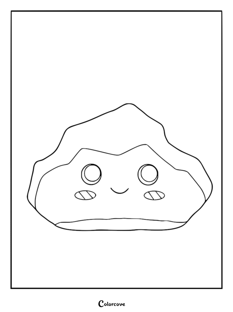 A simple line art coloring page of Rocky, the cute grey rock character from LankyBox, featuring his signature happy face and blushing cheeks.