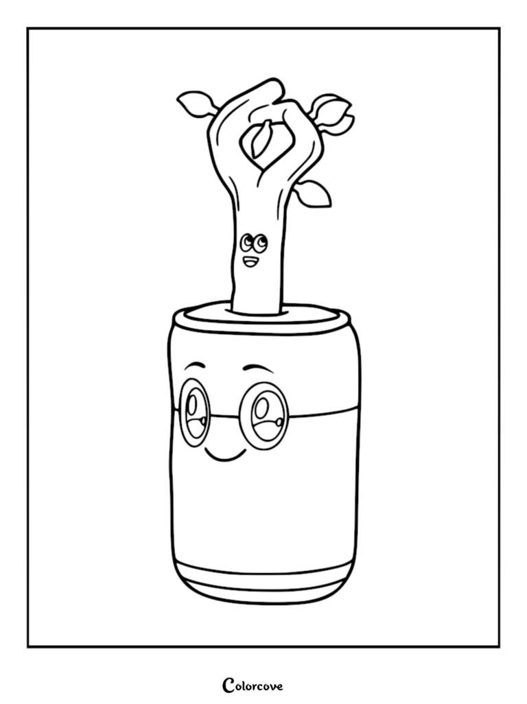A printable coloring page featuring the LankyBox characters Sticky and Canny, with Sticky standing inside the Canny tin can.