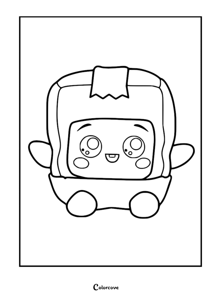 A cute Baby Boxy plush character from LankyBox with large eyes and a diaper, featured in a simple line art coloring page.