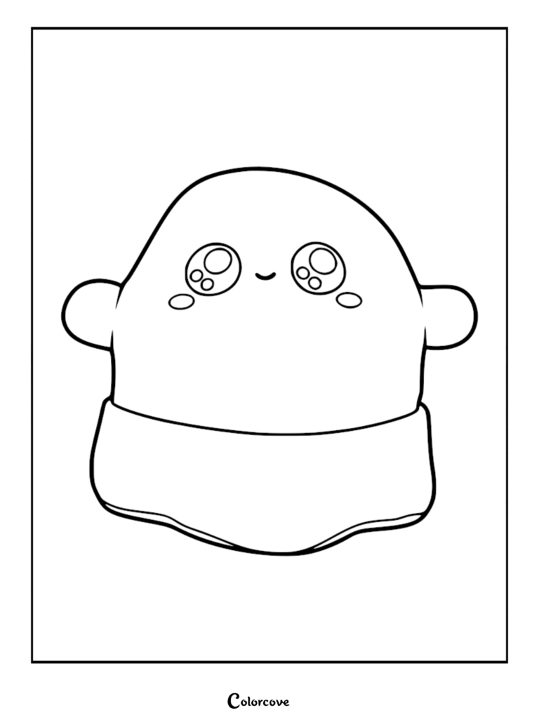 A cute line art coloring page of Baby Ghosty from LankyBox wearing a diaper.