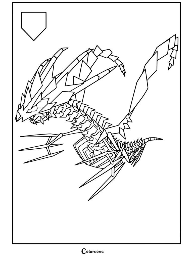 Página para colorear de Eternatus en Forma Gigamax, el Pokemon Legendario de tipo Dragón y Veneno de la región de Galar.