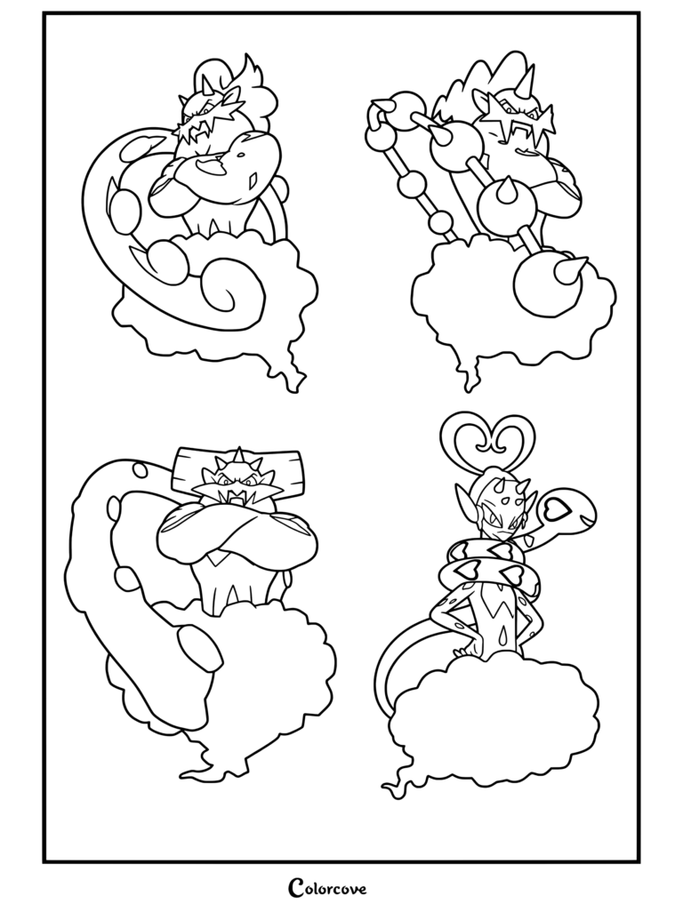 Página para colorear de Pokemon Legendarios con el trío de las Fuerzas de la Naturaleza en una detallada ilustración de arte lineal.