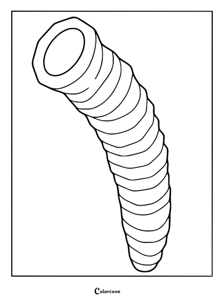 A detailed black and white coloring page featuring the segmented, worm-like body of an Earth Leviathan from Lethal Company emerging from the ground.