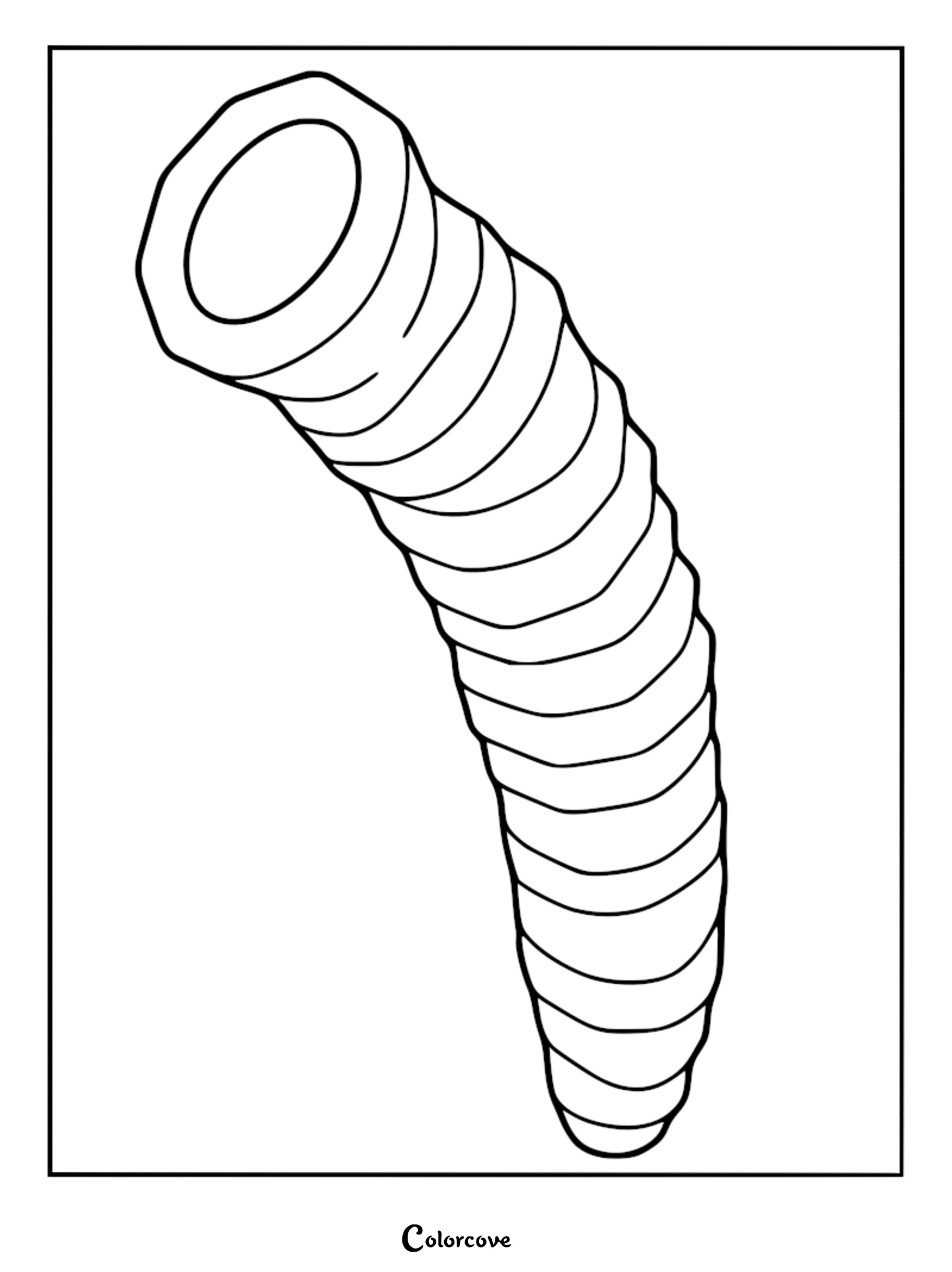 A detailed black and white coloring page featuring the segmented, worm-like body of an Earth Leviathan from Lethal Company emerging from the ground.
