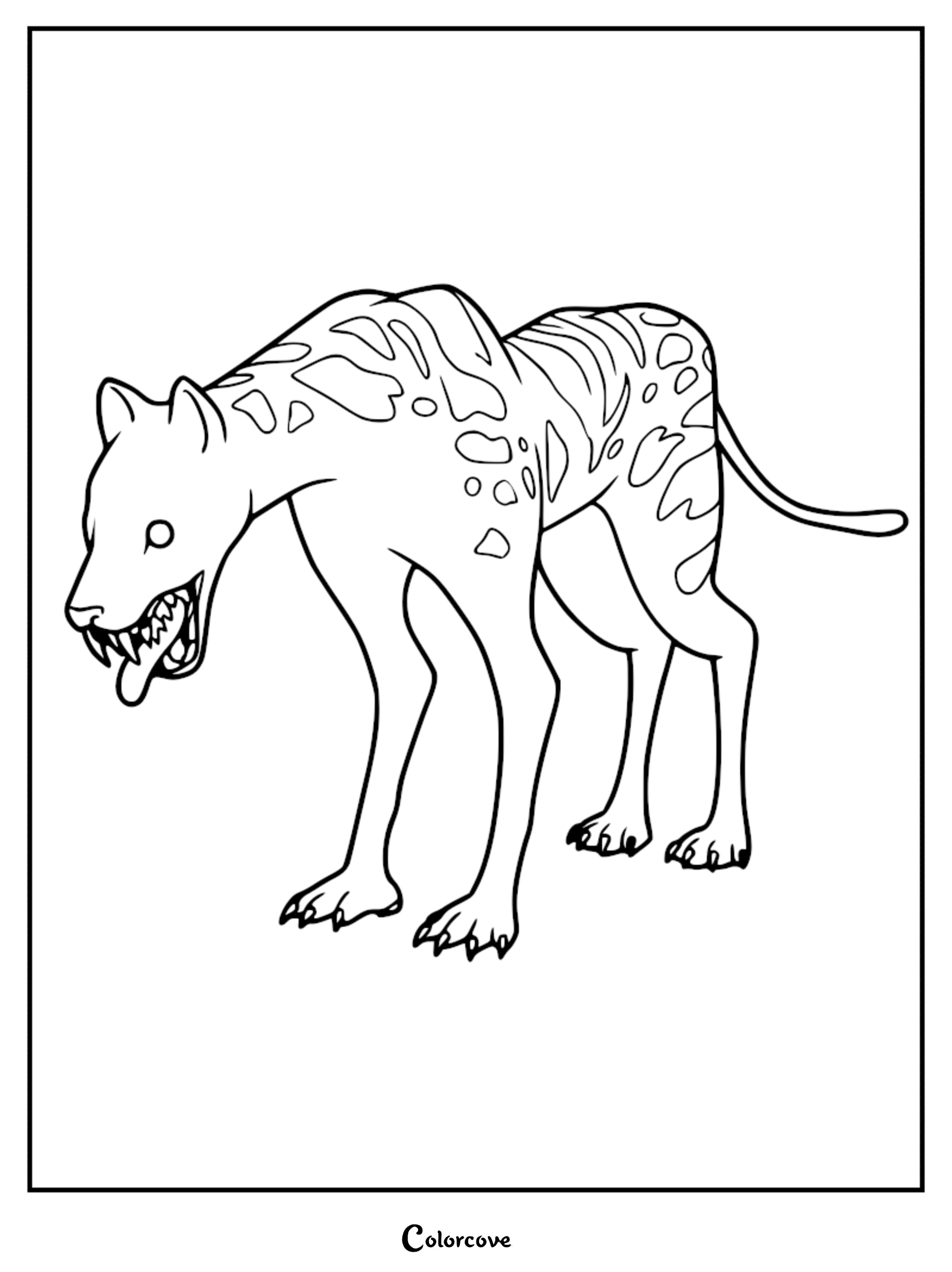 A detailed line art coloring page of a Baboon Hawk from Lethal Company, showing the winged primate standing with its mouth open and sharp teeth visible.
