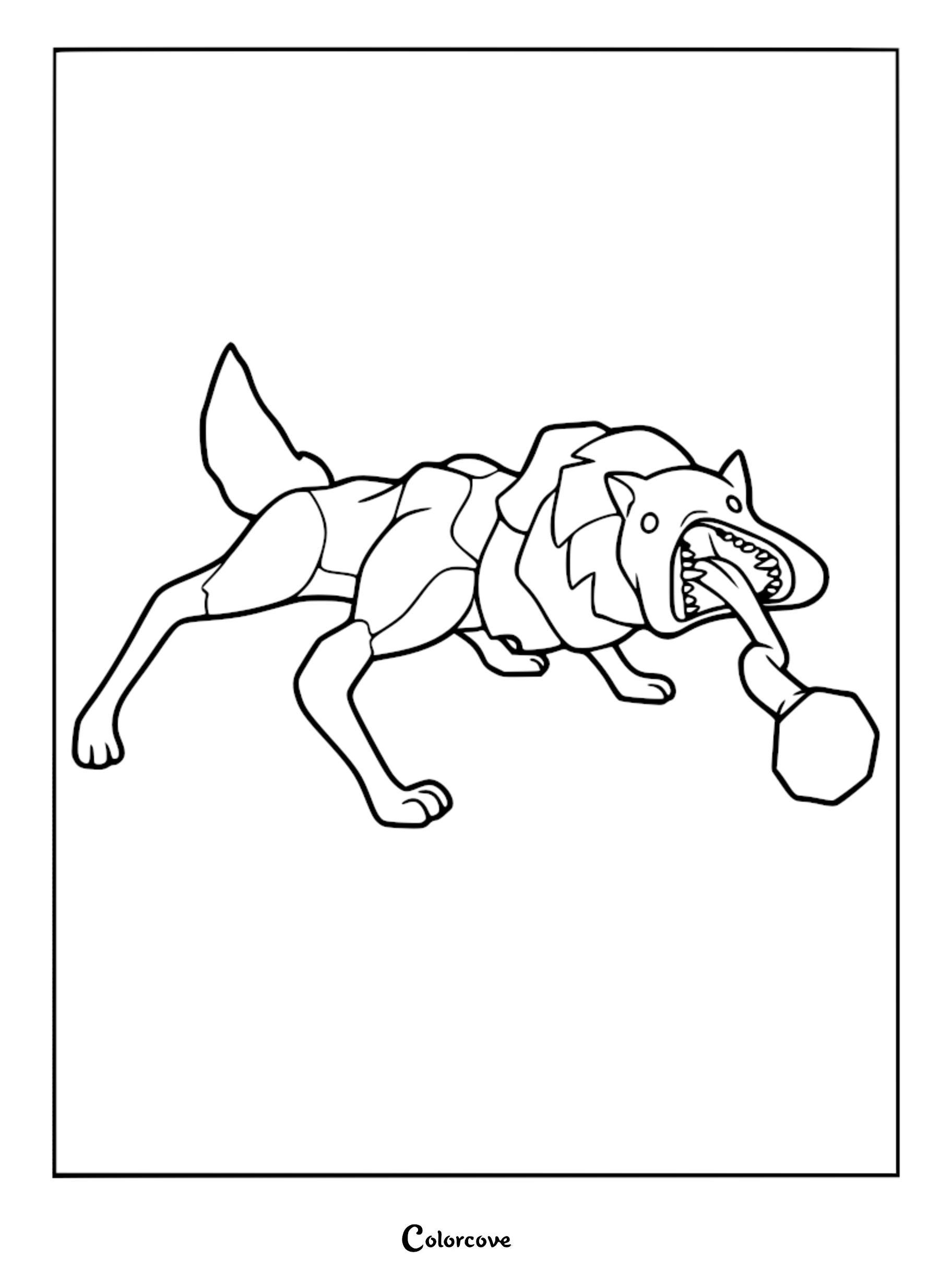 A printable coloring page featuring the Kidnapper Fox from Lethal Company holding a stolen item in its jaws.