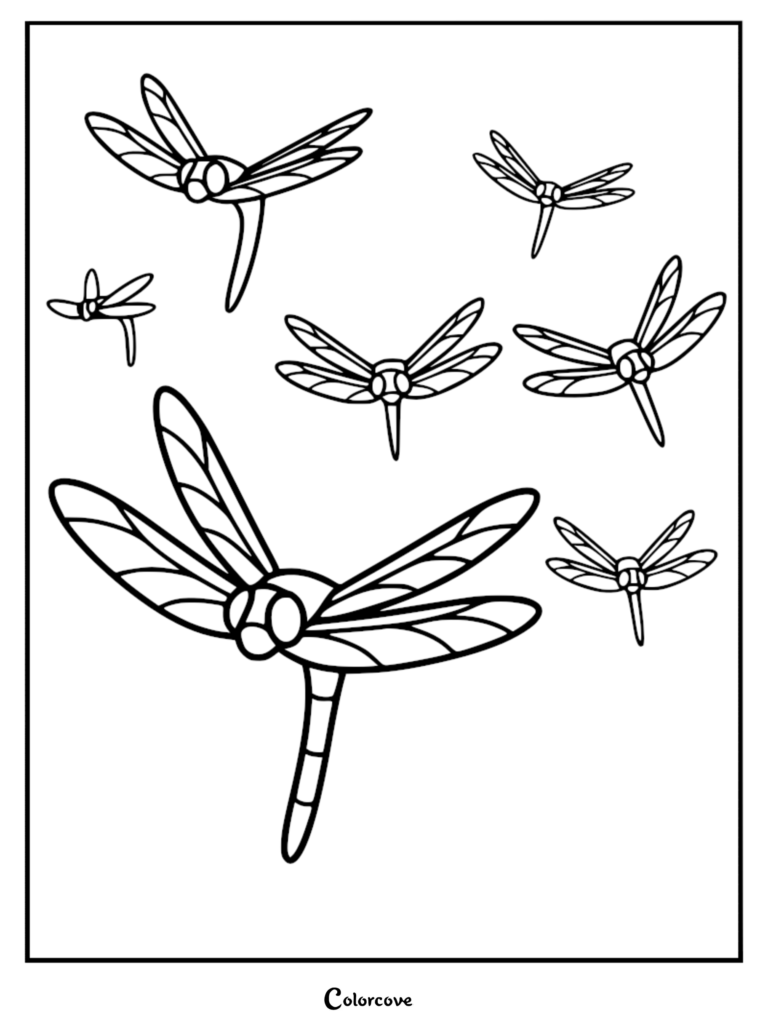 A printable coloring page featuring a swarm of Mask Hornets released from a defeated Butler in Lethal Company.