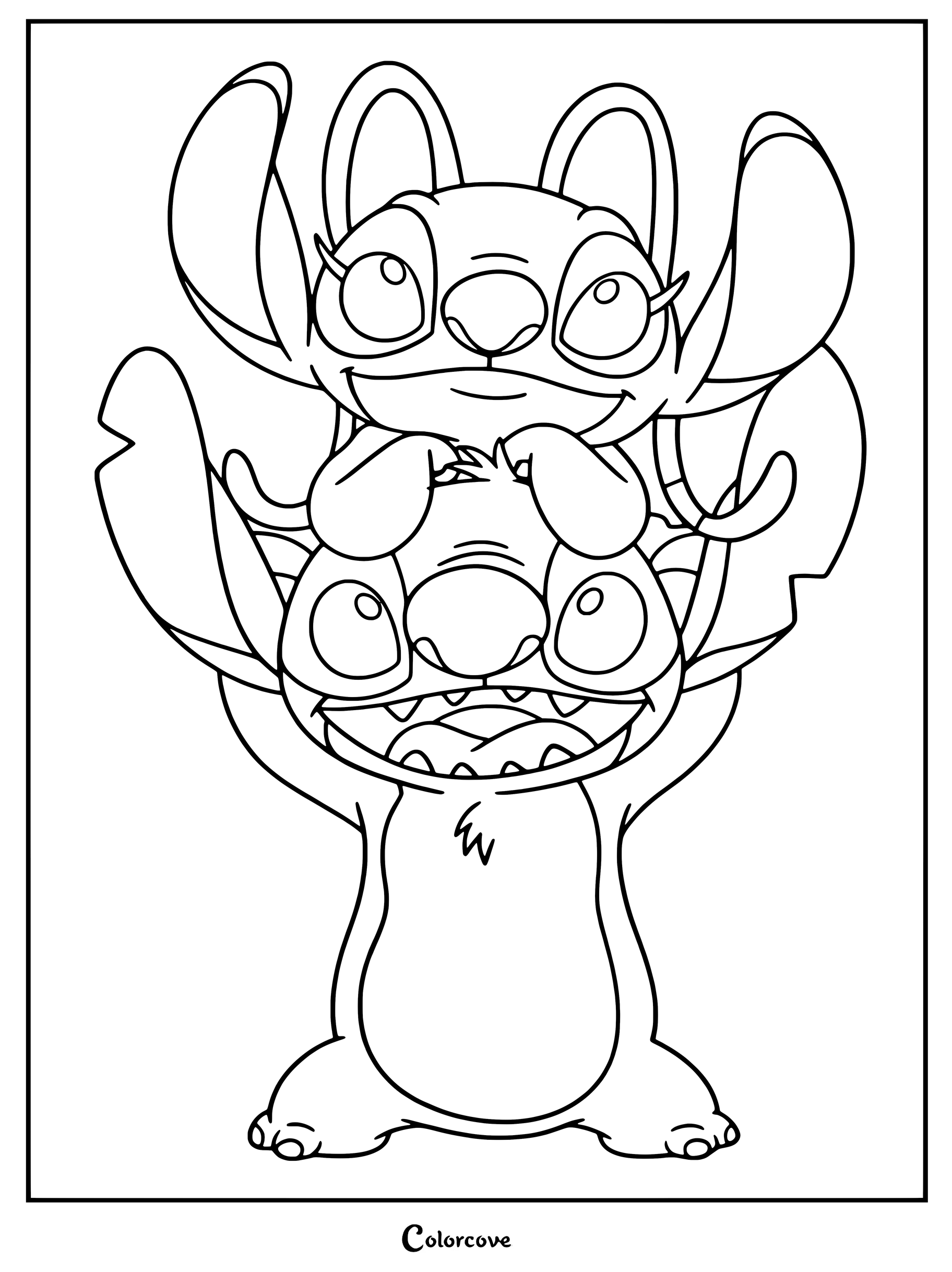 Dibujo para colorear de Ángel sobre la cabeza de Stitch para fans de Lilo y Stitch.