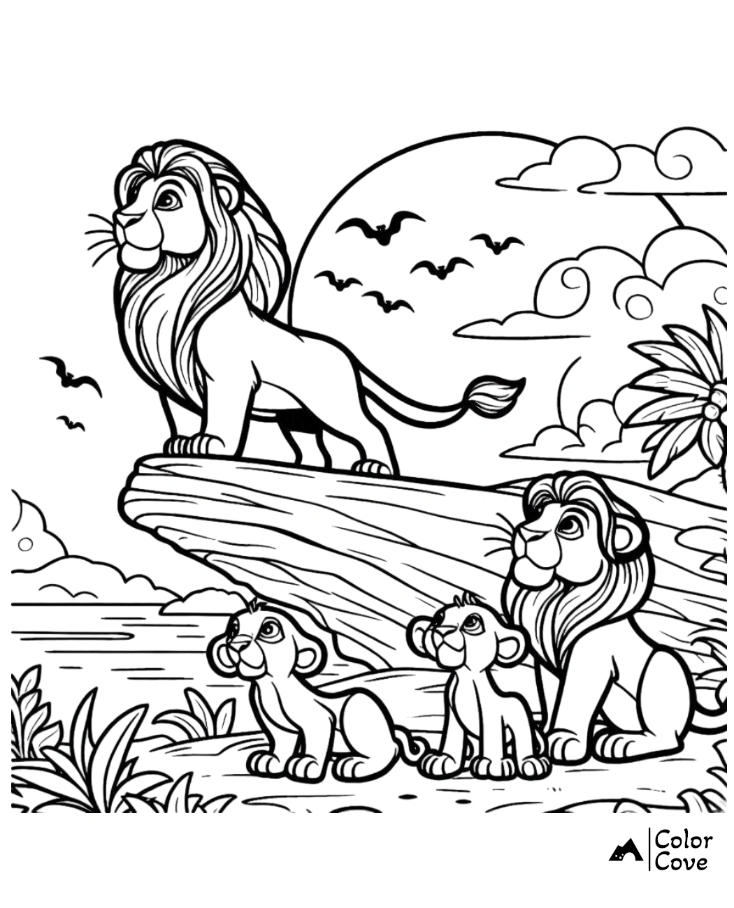 a coloring page of a cartoon lion