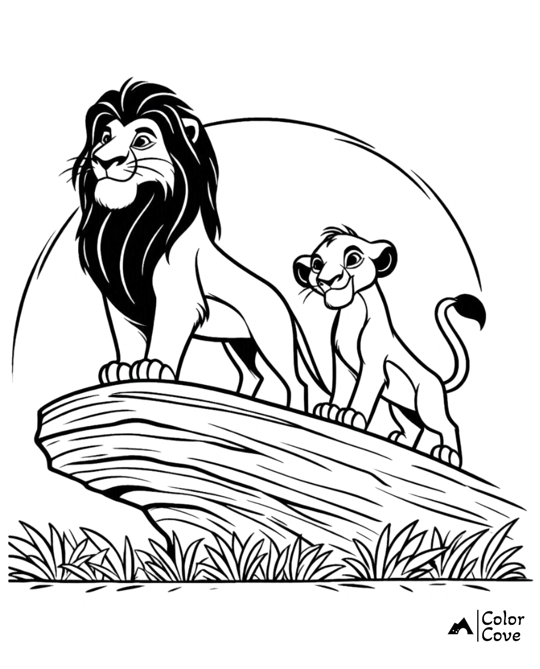 a black and white image of a lion and a lioness