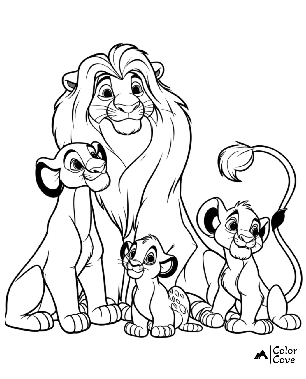 a cartoon of a lion and a group of baby lion