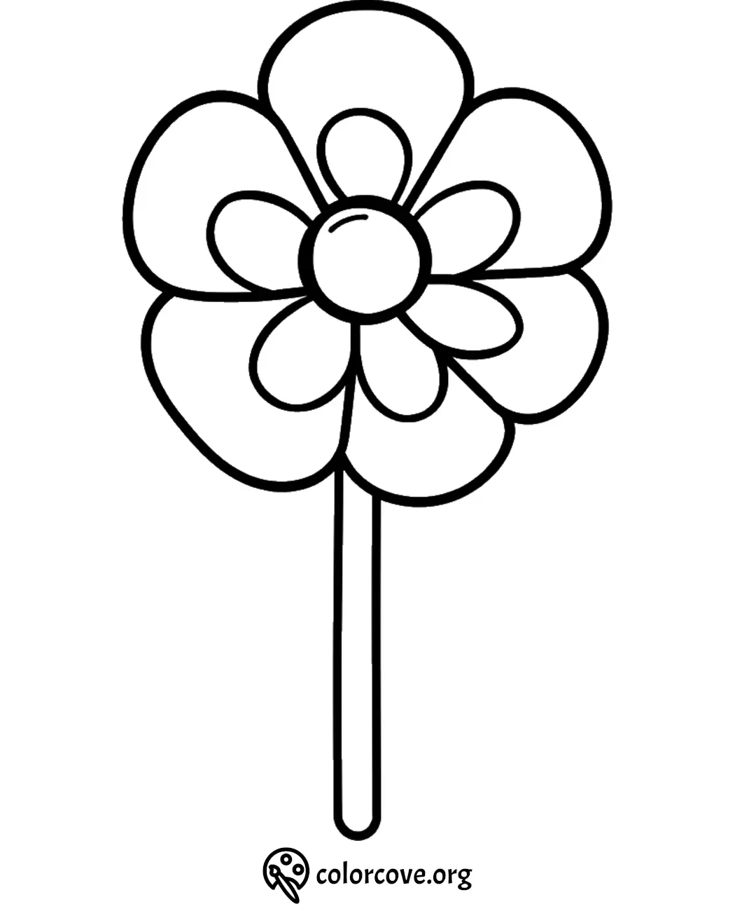 Simple flower coloring page with bold outlines, ideal for kids' art activities and creativity enhancement.