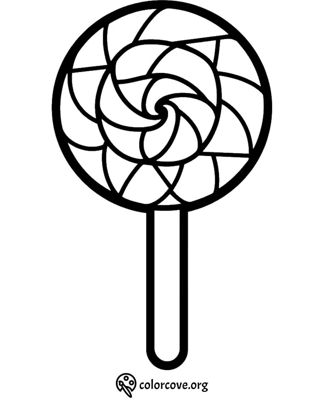 Swirled lollipop coloring page outline with intricate spiral pattern for kids and adults to color.