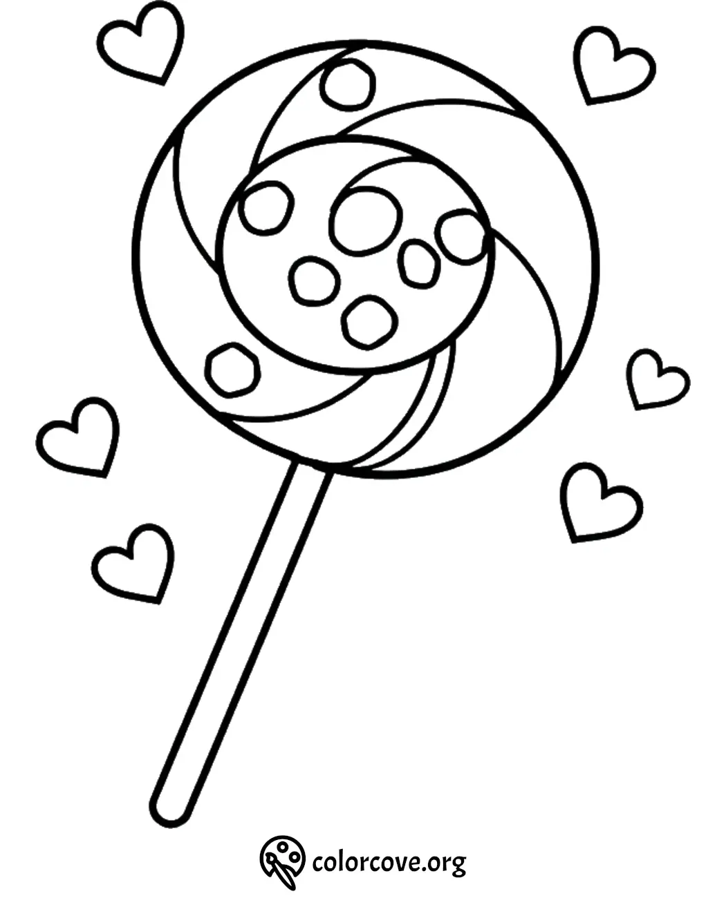 Lollipop coloring page with hearts, perfect for kids' creative coloring activities.