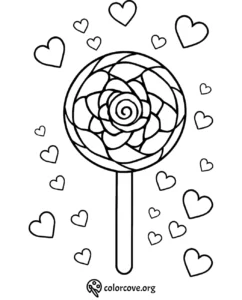 Coloring page: intricate lollipop design with heart accents, perfect for creative coloring enthusiasts.