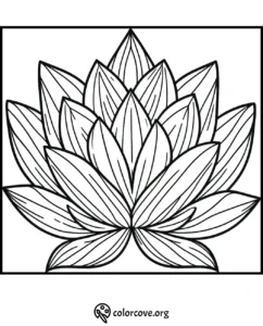 Lotus flower coloring page with intricate leaf patterns for a relaxing and creative coloring activity.