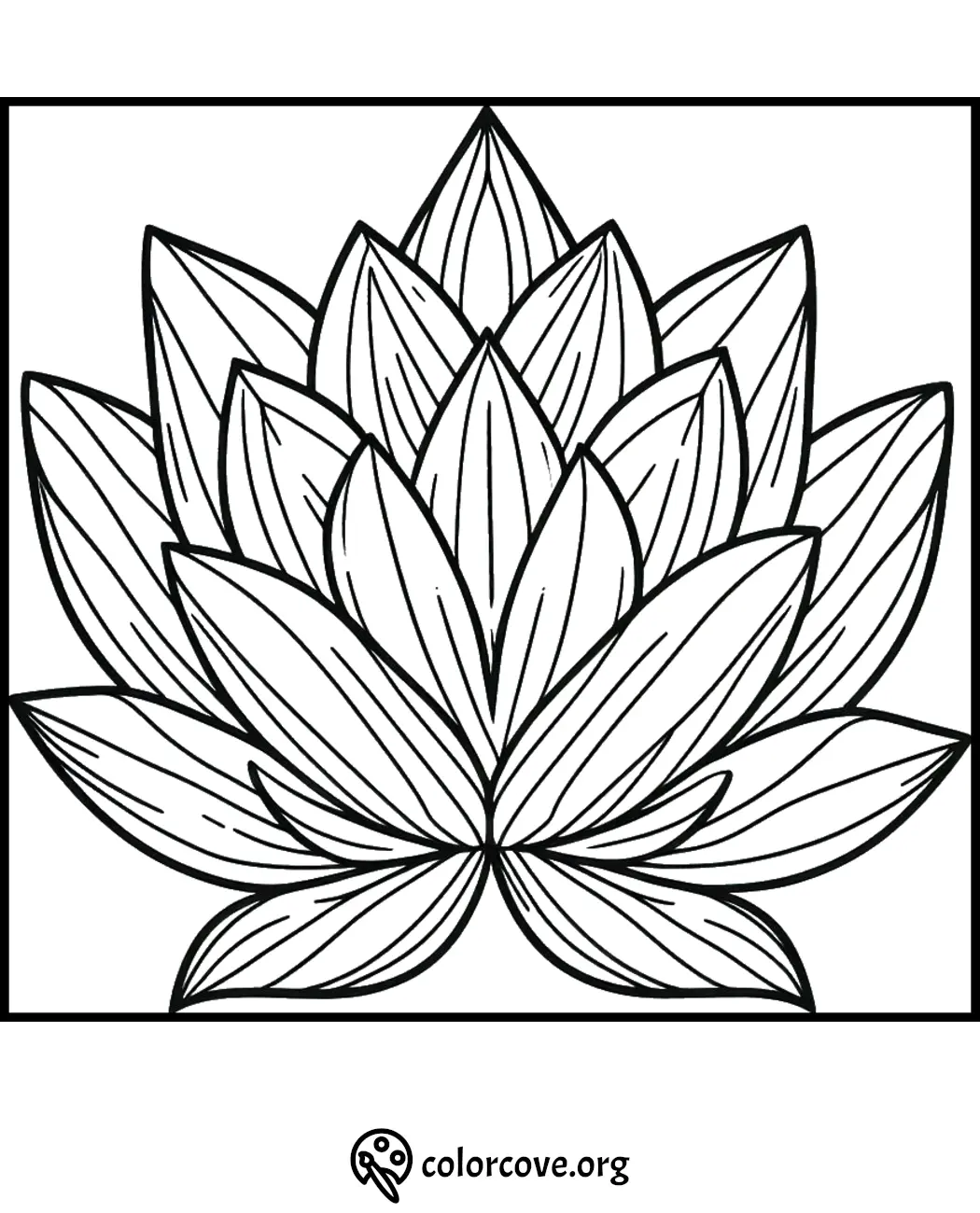 Lotus flower coloring page with intricate leaf patterns for a relaxing and creative coloring activity.