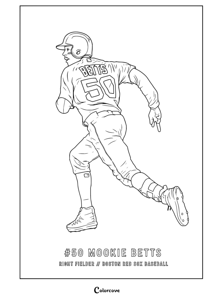 Dibujo para colorear de Mookie Betts corriendo con el uniforme de Boston Red Sox para aficionados de MLB