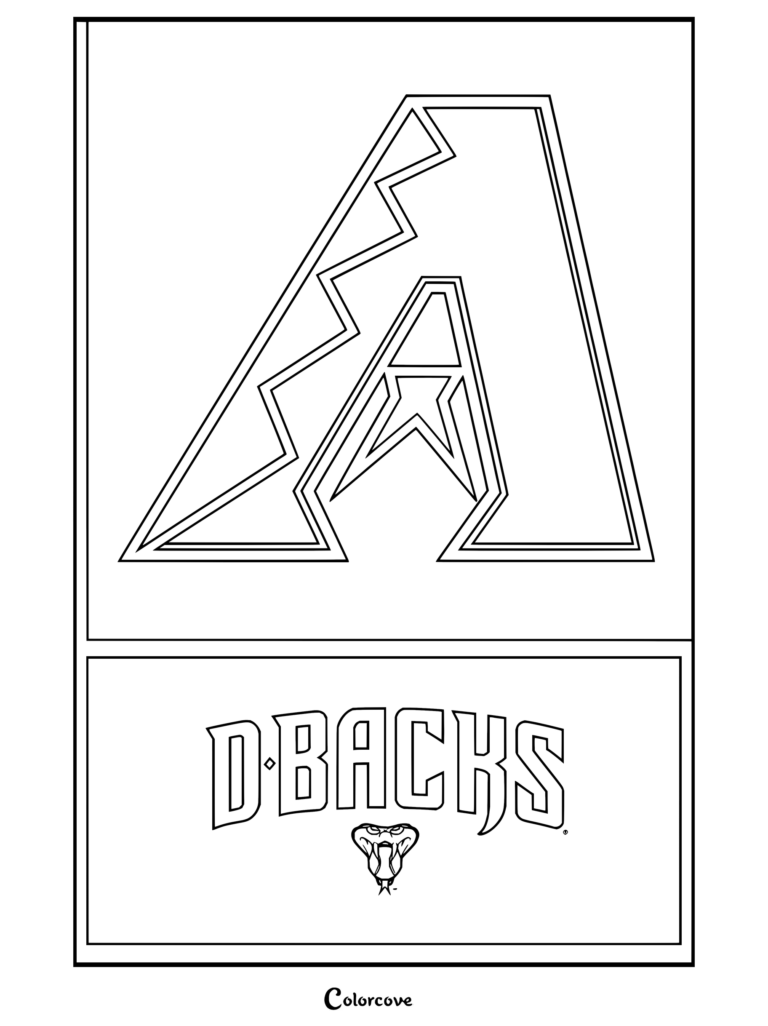 Dibujo para colorear Trends International del logo de Arizona Diamondbacks de la MLB con la distintiva insignia «A» y el nombre del equipo.