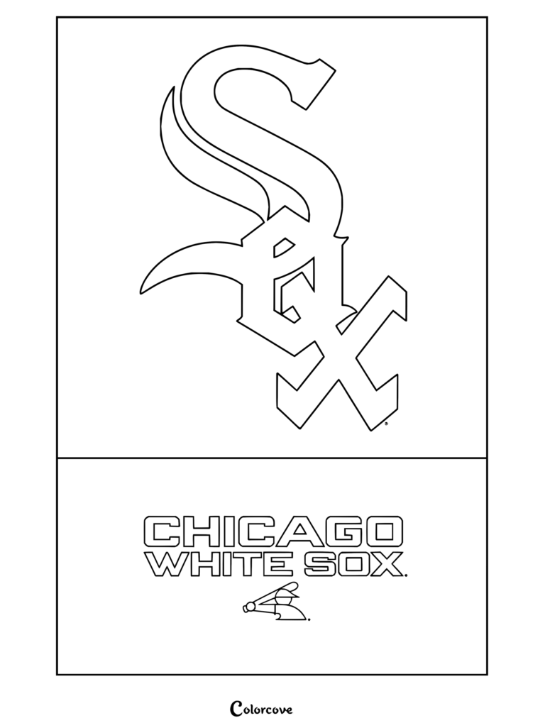 Dibujo para colorear e imprimir del logo de Chicago White Sox de la MLB con la tipografía icónica del equipo y el emblema de su mascota.